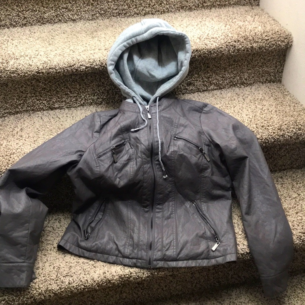 Leather jacket with fuzz inside